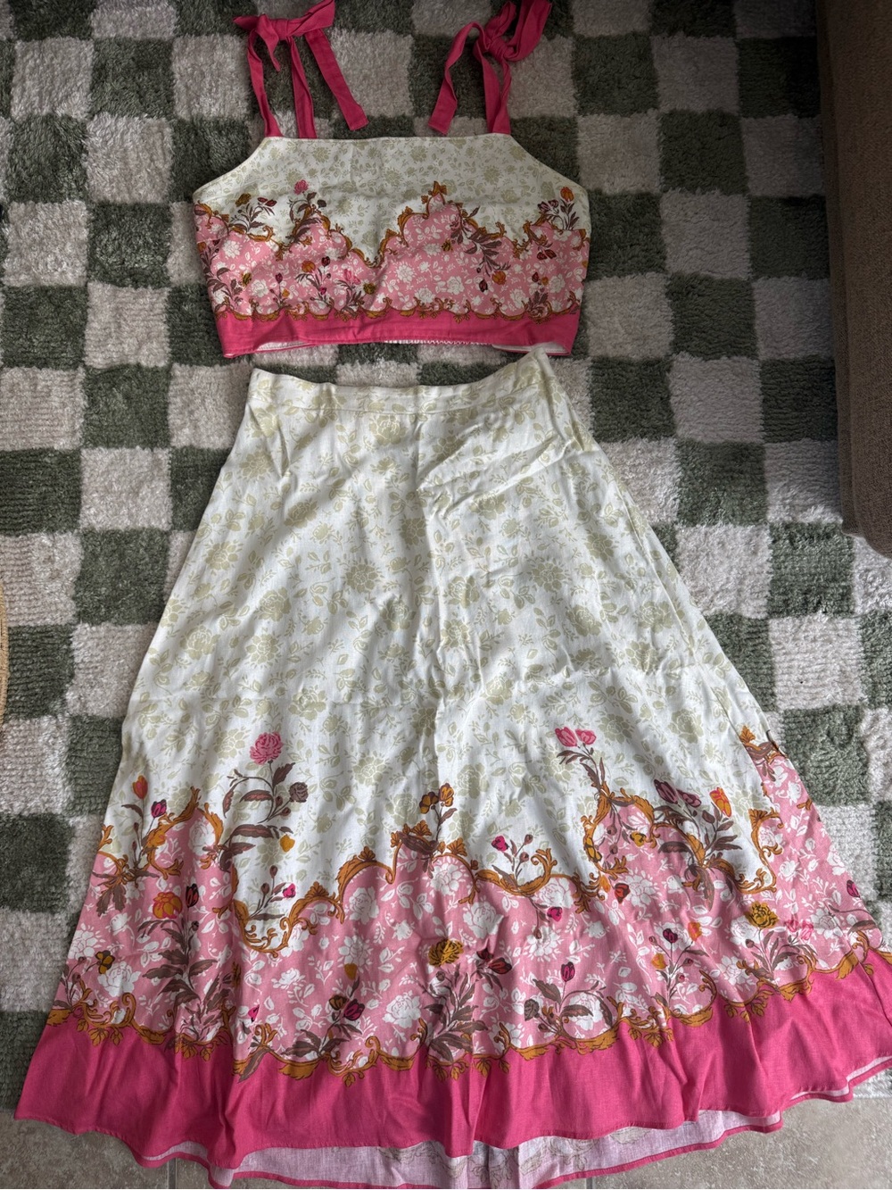 Rachel Zoe Pink & Cream Floral Maxi Skirt Set